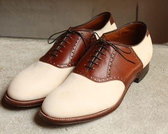 Men’s Handmade cream and brown Oxford leather shoes, men’s formal classic shoes, men’s party wear shoes