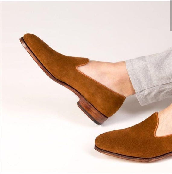 Men’s handmade brown suede loafer leather shoes, men’s classic elegant shoes