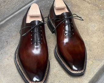 Nouvelles chaussures en cuir oxford patinées faites main pour hommes, chaussures classiques habillées pour hommes