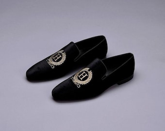 Bespoke men handmade embroidered style loafer shoes, men’s dress up casual wear shoes