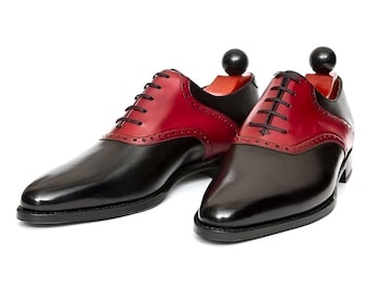 New men’s handmade black and red Oxford leather shoes, men’s formal classic unique shoes, men’s dress up shoes