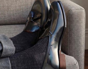 Men's Handmade Leather Tassel Loafers, Dark Brown Formal Shoes