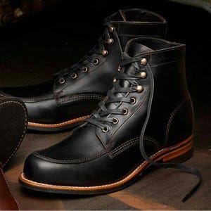 Men’s handmade black leather ankle high boots, men’s formal classic laced up boots