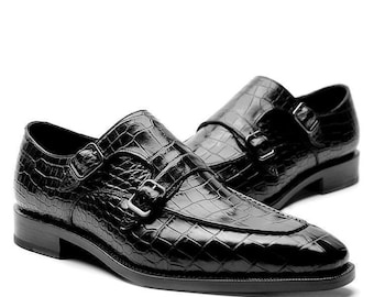 New men’s Handmade Black leather double buckle monk strap shoes, men’s formal classic shoes