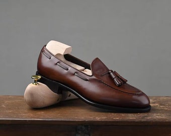 Men’s Handmade dark brown tussle shoes, men’s party wear shoes, men’s stylish formal business shoes
