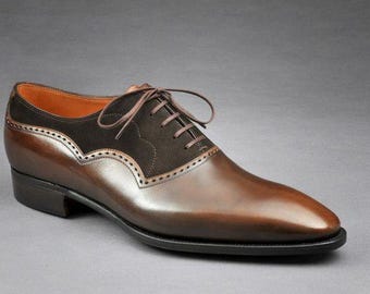 New men’s fashion handmade brown oxford leather shoes, men’s brown suede classic shoes, men’s dress up shoes