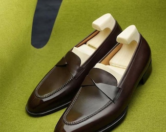 Handgefertigte braune Leder Mokassin Schuhe, klassische Herrenschuhe