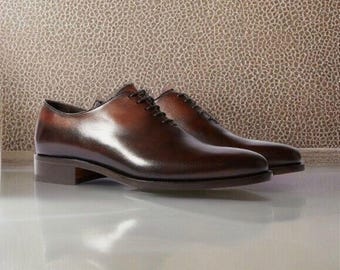 Men’s Handmade Brown leather one piece Oxford shoe, Men’s dress up official wear