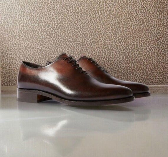 Mens Handmade Brown Leather One Piece Oxford Shoe Mens Dress up Official Wear Etsy Canada