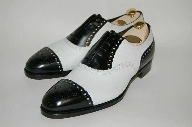 Mens Handmade Two Tone Black and White Oxford Shoe Wingtip and Cap Toe Shoe Etsy UK