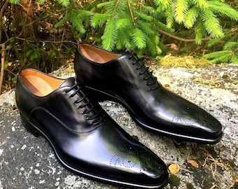 Chaussure richelieu en cuir noir pour homme faite main pour homme