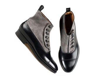 Bespoke men’s Handmade black and grey suede button boot, men’s dressup formal boot, men’s casual boot