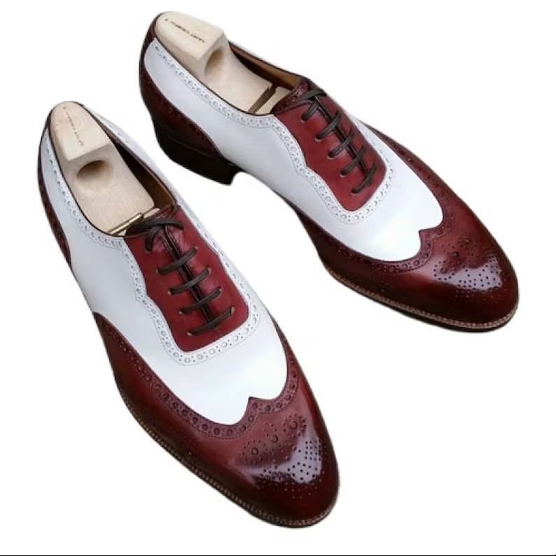 Men's Handmade Men Spectator Shoes Men's Two Tone White and