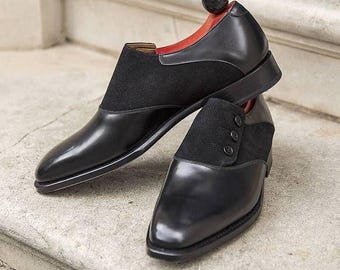 Men’s handmade new fashion black side button leather moccasins shoes, men’s classic unique formal shoes