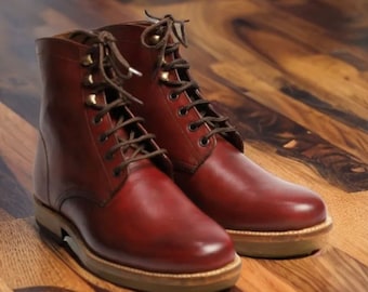 Men’s Handmade oxblood leather laceup long boots