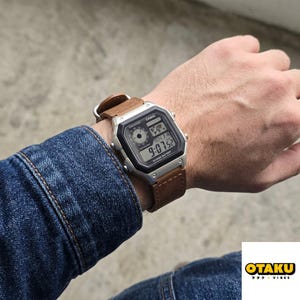 Casio AE-1200 Modified Watch -  Brown Leather Strap (variations: wrist bands)