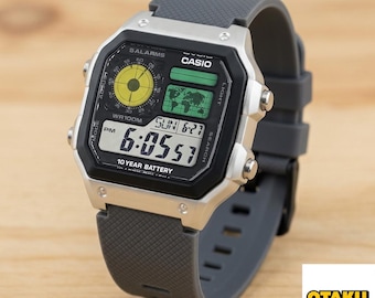 Casio AE-1200 Modified Watch - Color Filtered LCD - Grey Sports Silicon Strap