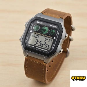 Casio AE-1300 Modified Watch - Color Filtered LCD - Brown Leather Strap