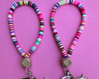 Chic colorful wristlet keychain with heishi beads