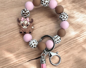 Cute highland cow wristlet-handmade beaded keychain