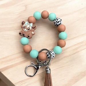 Schattige highland koe schoudertasje-handgemaakte sleutelhanger met kralen