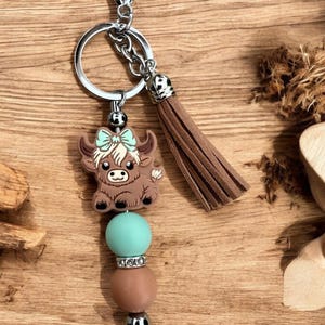 Highland cow keychain, zipper pull, bag tag