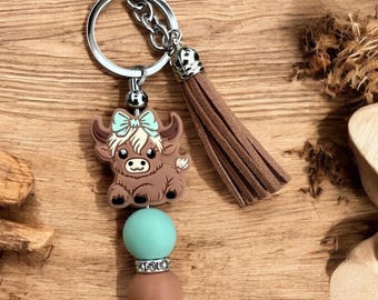 Highland cow keychain, zipper pull, bag tag