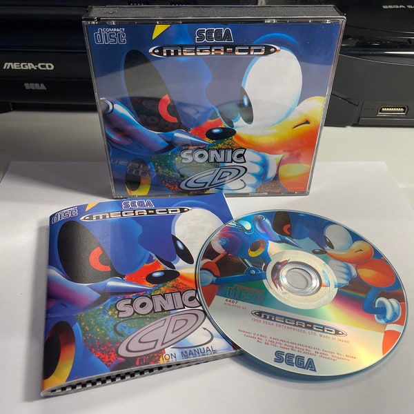 Sonic CD PAL Style MegaCD Jewel Case and Manual reproduction.