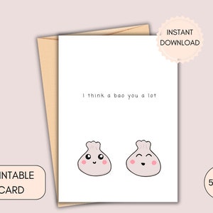 Eu acho muito bao você, desenho animado bao bun asiático, bolinho fofo, cartão de amor, trocadilho engraçado, saudação gastronômica, celebração, download instantâneo digital