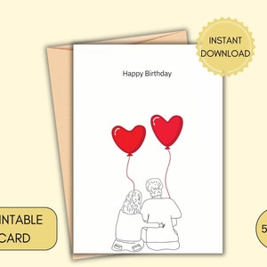 Alles Gute zum Geburtstag Karte, Paar mit Ballon Herz Liebe, ich liebe dich, minimalistisches Design, druckbare Ehemann Frau Freundin Freund Geschenk