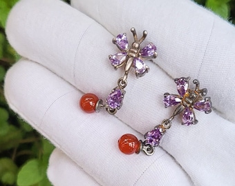 Butterfly Design Earring Amethyst and Carnelian Earring Dangle Earrings in 925 Sterling Silver For Women Handmade Earrings Birthday Gifts