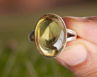 Citronkvartsring Oval ring i 925 sterlingsilver Designerring för kvinnor och flickor Handgjord ring Ädelstensfingerring Mors dag-presenter