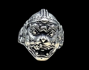 銀製古貨 日輪 獅子デザイン Vintage Silver Handmade Thailand Temple Loin Unique Ring