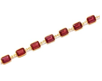 Natural Ruby Bracelet, Handmade Bracelet In 18k Solid Gold Round Bracelet, For Women, Gifts For Her, Gold Chain Bracelet, Anniversary Gifts