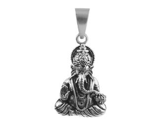 Religious Hindu Lord Maha Gajanan Ganesha Religious Locket Charm Pendant Ganpati Vinayak God of Wealth in 925 Sterling Silver handmade