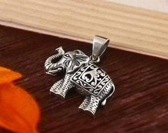 Antique Elephant Pendant Handcrafted Pendant Good Luck Elephant Elephant Charm Pendant in 925 Sterling Silver For Men & Women