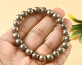 Natural Pyrite Stone Bracelet Round Shape Bracelet Bead Semi Precious Healing Yoga Meditation Prosperity,Gift for Women Stone of Luck