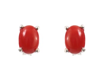 Natural Red Coral Stud Earring Tiny Silver Stud Handcrafted Red Coral Earring 925 Sterling Silver Gift Her Women, Simple Jewelry October