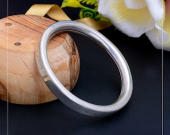 925 Sterling Silver Round Bangle, Flat Women Bangle Bracelet, Handmade Simple Bracelet for Women Unique Bangle Gift for Her Anniversary Gift