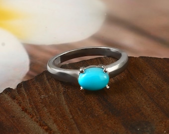 Natural Arizona Turquoise Oval Shape Gemstone Ring in 925 Sterling