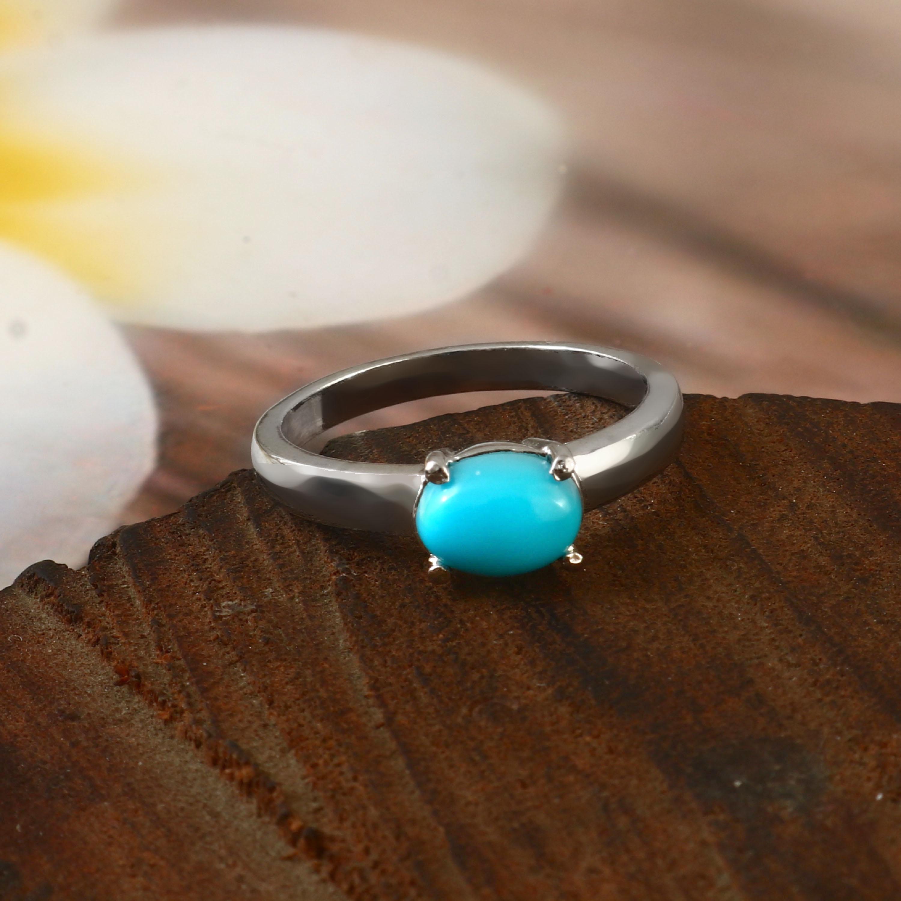 Natural Arizona Turquoise Oval Shape Gemstone Ring in 925 Sterling