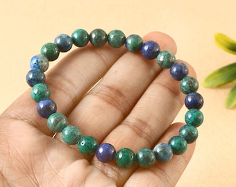 Natural Azurite Malachite Gemstone Bracelet, Friendship Bracelet, Healing Crystal Beaded Healing Power Crystal Bracelet Unisex Bracelet