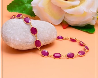 Ruby Gemstone Bracelet Handmade Bracelet In 18k Solid Gold Bracelet Oval Bracelet Ruby Bracelet Women Bracelet Dainty Bracelet Wedding Gifts