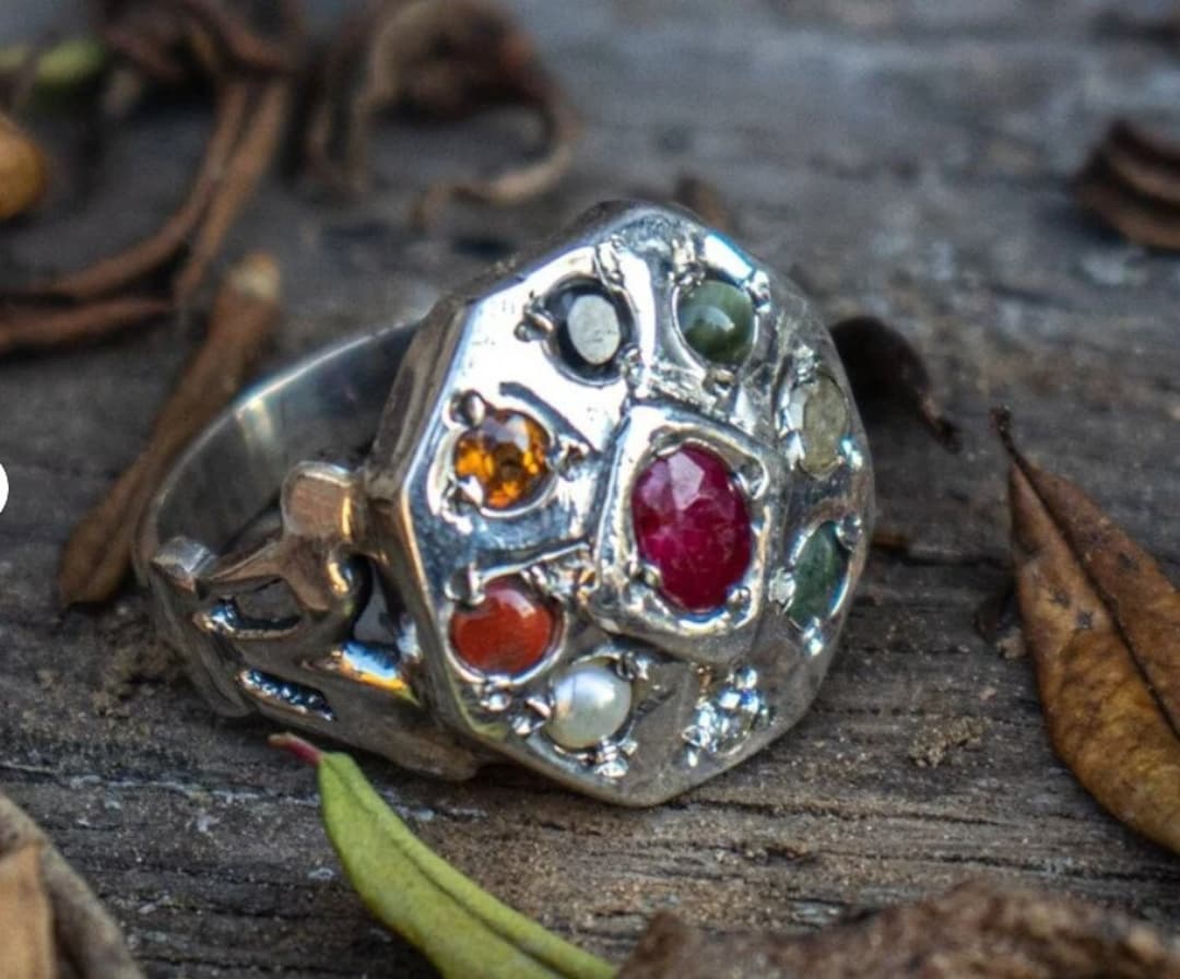 Navaratri Rings Natural Navratna Ring, in 925 Sterling Silver Precious Planet Gemstone ...