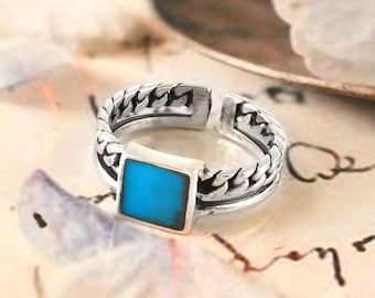 925 Sterling Silber handgemachte Quadrat Türkis Stein Fingerringe für Männer elegantes Geschenk Schmuck stilvolle Ring