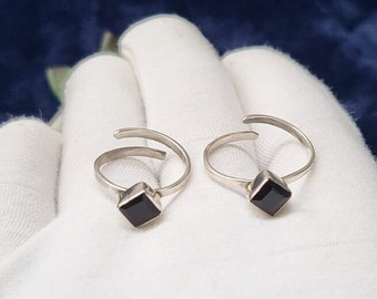 Black Onyx toe ring set for women Sterling Silver Toe Ring Braid Designed Stone, Gemstone Black Onyx Jewelry Boho Spiritual Cosmic Toe Ring