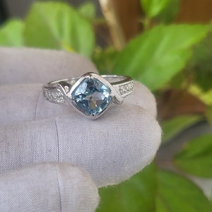 Cushion Cut-Natural Blue Topaz Ring-For Women-In 925 Sterling Silver Ring-Dainty Elegant Ring-Minimalist Ring-December Birthstone Ring Gifts