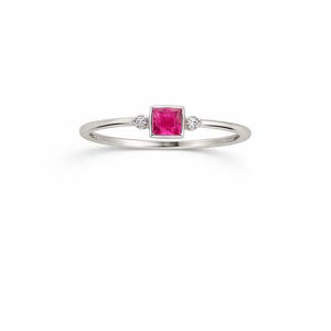Minimalist Silber Rubin Ring, Quadratisch geschliffen Rosa Edelstein Ring, Zierliche Topas Akzent Ring, Stapelbar Goldring, Juli Birthstone Geschenk für Sie