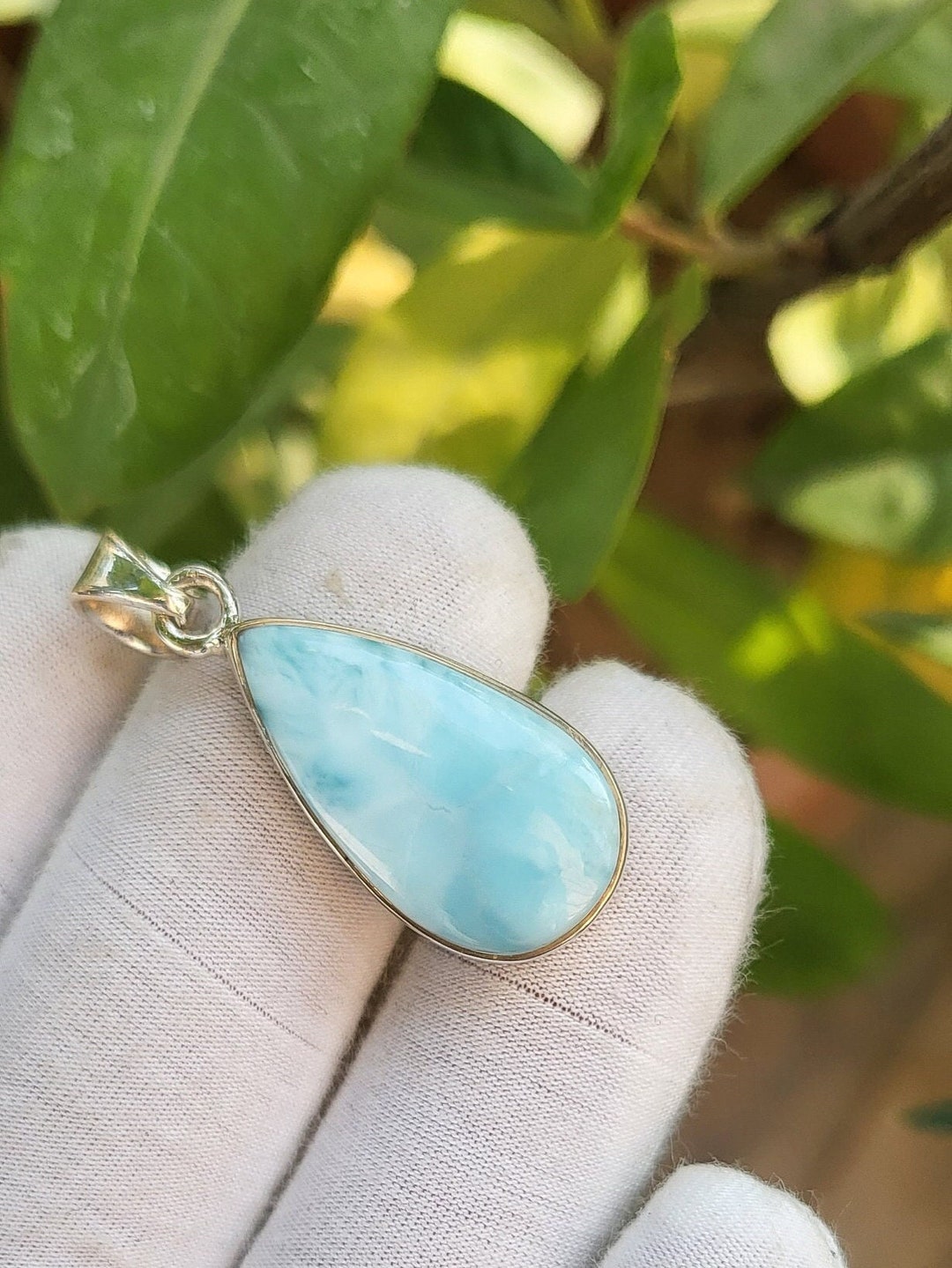 Handmade Larimar Gemstone Pendant – 925 Silver Plated – Wholesale Jewelry (Blue)