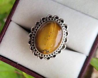 Natural Tiger Eye Ring-Handmade Silver Ring-925 Sterling Silver Ring-Designer Oval Tiger Eye Ring-Gift for her-Anniversary Ring-Promise Ring